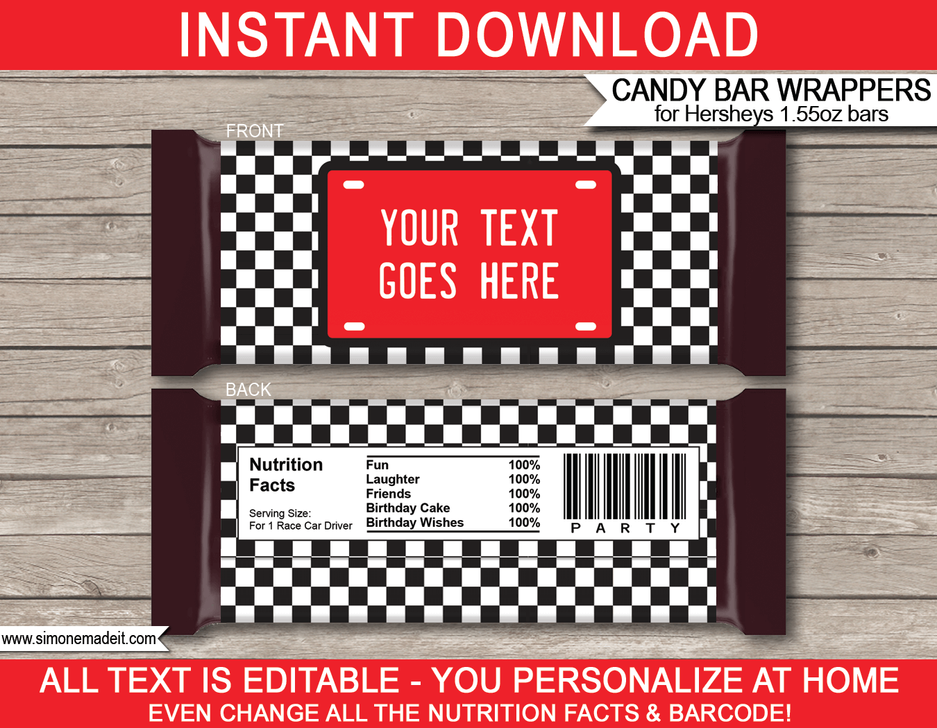 hershey candy bar wrapper template size